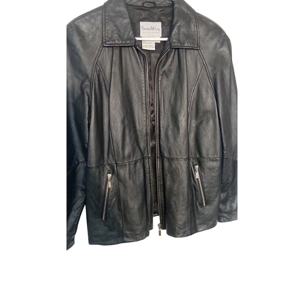 Pamela McCoy Women's Black Leather Jacket Size Large - Picture 6 of 10